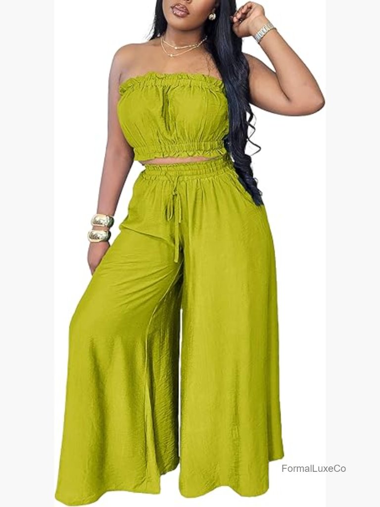 Two Piece Sets For Women Summer Outfits Crop Tops And Wide Leg Pants Sets